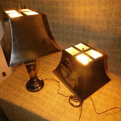 Asian Themed Etched Metal Table Lamps 24”/17”