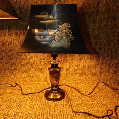 Asian Themed Etched Metal Table Lamps 24”/17”