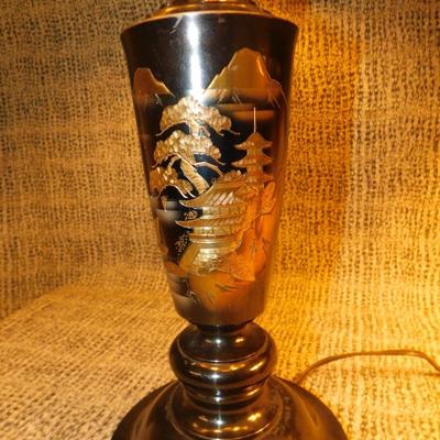 Asian Themed Etched Metal Table Lamps 24”/17”
