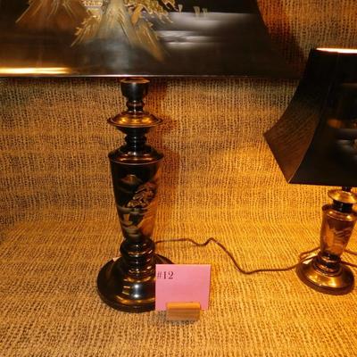 Asian Themed Etched Metal Table Lamps 24”/17”