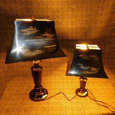 Asian Themed Etched Metal Table Lamps 24”/17”