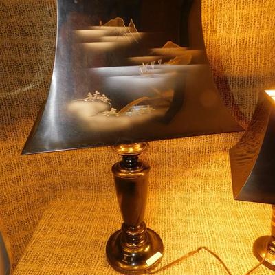 Asian Themed Etched Metal Table Lamps 24”/17”