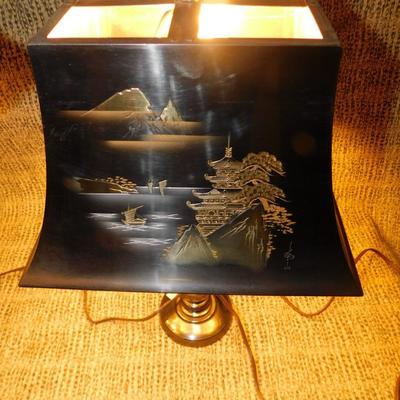 Asian Themed Etched Metal Table Lamps 24”/17”