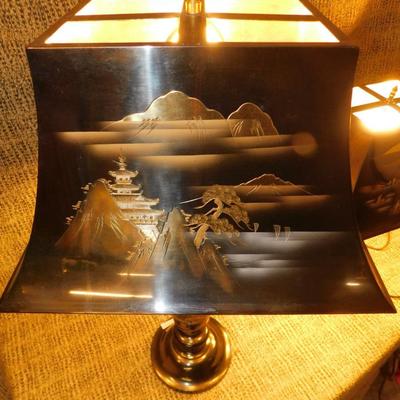 Asian Themed Etched Metal Table Lamps 24”/17”