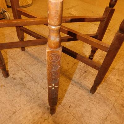 Vintage Moroccan Brass Tray Table w/ Inlayed Wood Stand