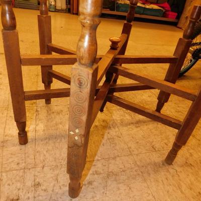 Vintage Moroccan Brass Tray Table w/ Inlayed Wood Stand