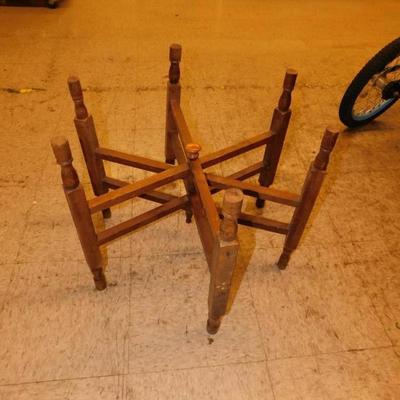 Vintage Moroccan Brass Tray Table w/ Inlayed Wood Stand