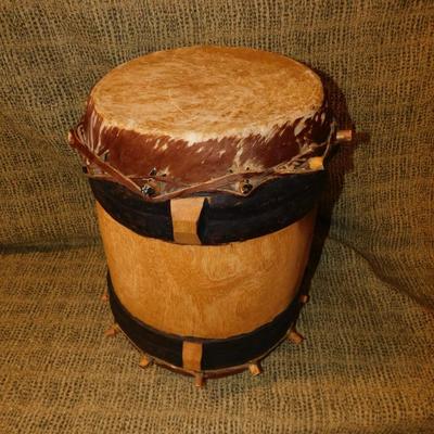 Vintage Double Headed African Dunun Drum 15.5”x13”x13”