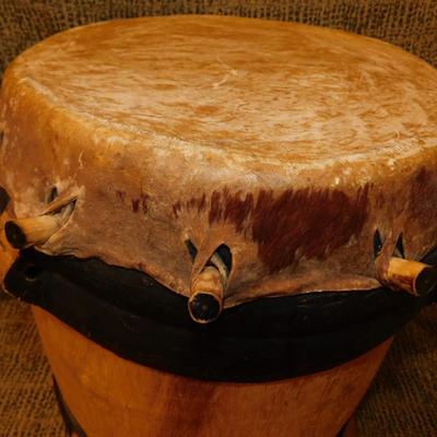 Vintage Double Headed African Dunun Drum 15.5”x13”x13”