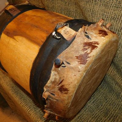 Vintage Double Headed African Dunun Drum 15.5”x13”x13”