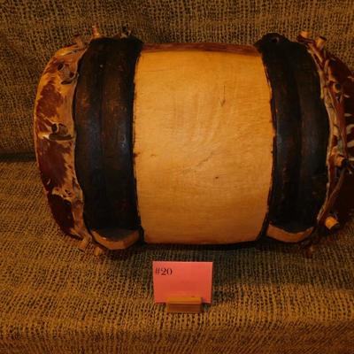 Vintage Double Headed African Dunun Drum 15.5”x13”x13”