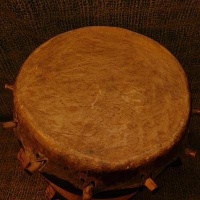 Vintage Double Headed African Dunun Drum 15.5”x13”x13”