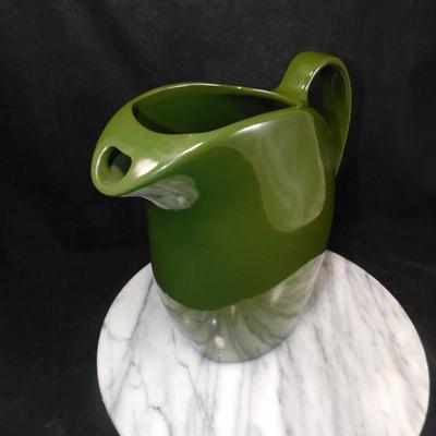 Vintage HALL Pottery MCM Forest Green Retro Pitcher 9.25”x9.25”x4.5”
