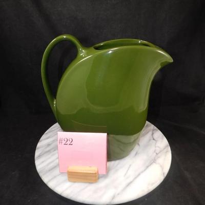 Vintage HALL Pottery MCM Forest Green Retro Pitcher 9.25”x9.25”x4.5”