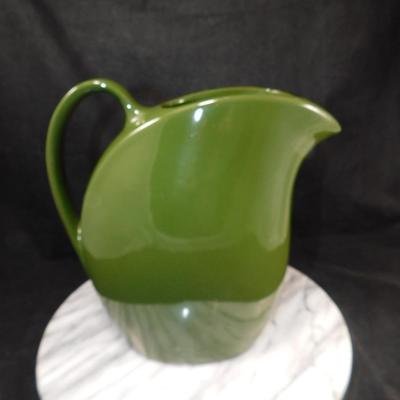 Vintage HALL Pottery MCM Forest Green Retro Pitcher 9.25”x9.25”x4.5”