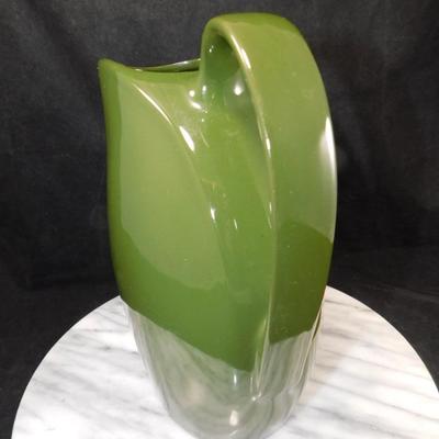 Vintage HALL Pottery MCM Forest Green Retro Pitcher 9.25”x9.25”x4.5”