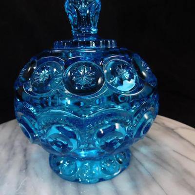 Vintage L.E. Smith Azure Moon &amp; Stars Covered Candy Dish 5.75” Tall