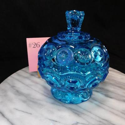 Vintage L.E. Smith Azure Moon &amp; Stars Covered Candy Dish 5.75” Tall