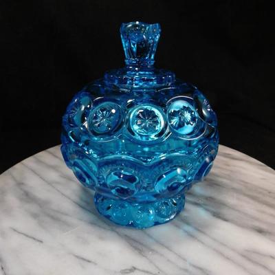 Vintage L.E. Smith Azure Moon &amp; Stars Covered Candy Dish 5.75” Tall
