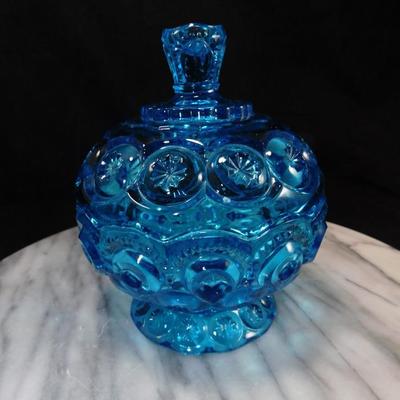 Vintage L.E. Smith Azure Moon &amp; Stars Covered Candy Dish 5.75” Tall