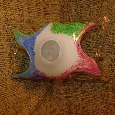 Vintage Murano Style Multicolor Art Glass Basket
