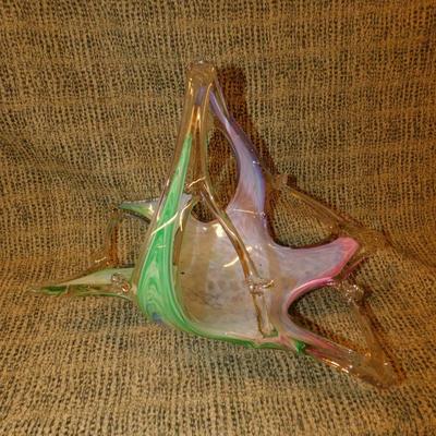 Vintage Murano Style Multicolor Art Glass Basket
