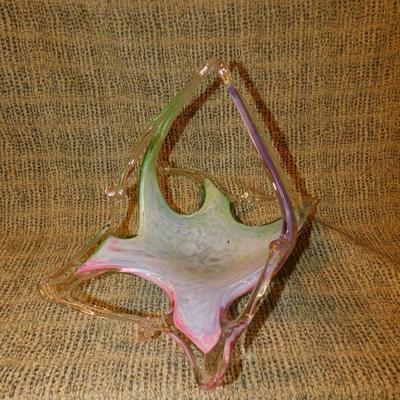 Vintage Murano Style Multicolor Art Glass Basket