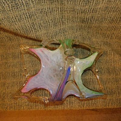 Vintage Murano Style Multicolor Art Glass Basket