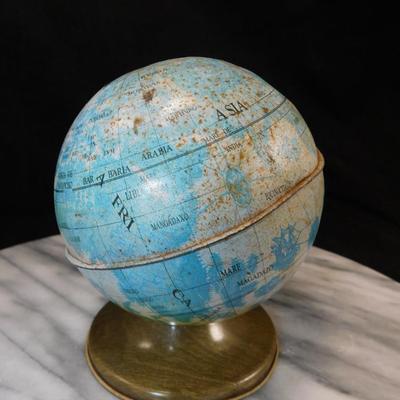 Vintage Ohio Art Pressed Metal Latin Globe Coin Bank 5.25” Tall