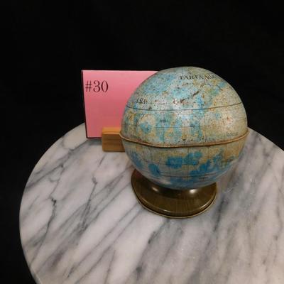 Vintage Ohio Art Pressed Metal Latin Globe Coin Bank 5.25” Tall