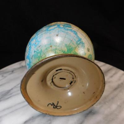 Vintage Ohio Art Pressed Metal Latin Globe Coin Bank 5.25” Tall