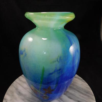 10” Encased Art Glass Floral Murano Style Vase, Thick