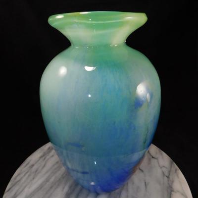 10” Encased Art Glass Floral Murano Style Vase, Thick