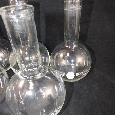Lot of 6 500mL KIMAX Flat Bottom Boiling Flasks 7.5” Tall
