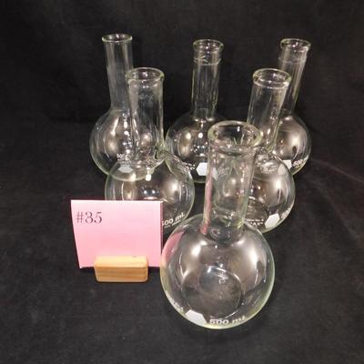 Lot of 6 500mL KIMAX Flat Bottom Boiling Flasks 7.5” Tall