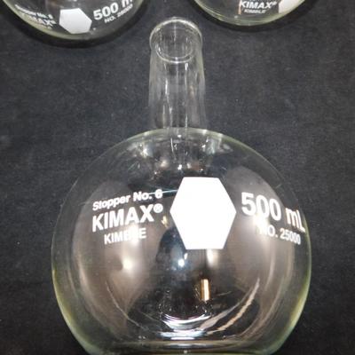 Lot of 6 500mL KIMAX Flat Bottom Boiling Flasks 7.5” Tall