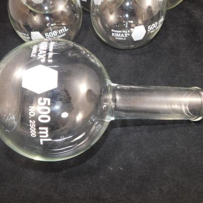Lot of 6 500mL KIMAX Flat Bottom Boiling Flasks 7.5” Tall