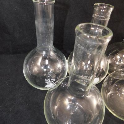 Lot of 6 500mL KIMAX Flat Bottom Boiling Flasks 7.5” Tall
