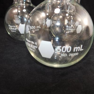 Lot of 6 500mL KIMAX Flat Bottom Boiling Flasks 7.5” Tall
