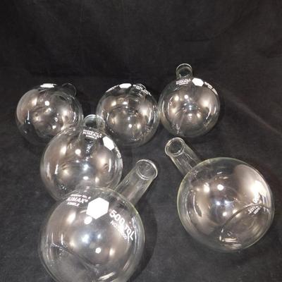 Lot of 6 500mL KIMAX Flat Bottom Boiling Flasks 7.5” Tall