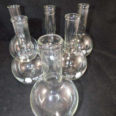 Lot of 6 500mL KIMAX Flat Bottom Boiling Flasks 7.5” Tall