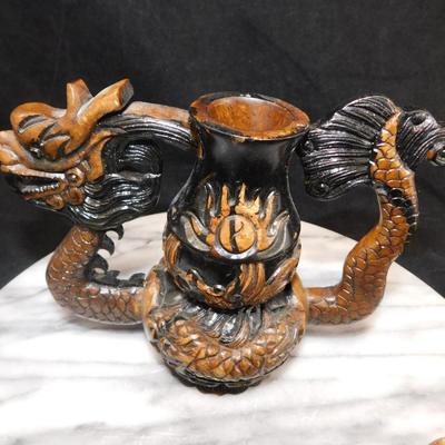 Carved Plaster Serpent Tea Set w/ Serving Tray 9.75”x8”x6”