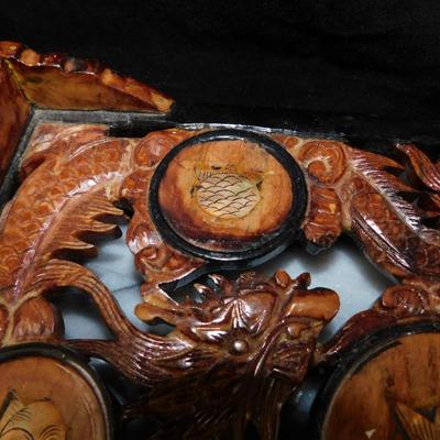 Carved Plaster Serpent Tea Set w/ Serving Tray 9.75”x8”x6”