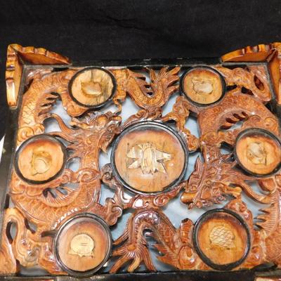 Carved Plaster Serpent Tea Set w/ Serving Tray 9.75”x8”x6”