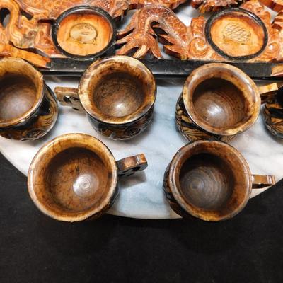Carved Plaster Serpent Tea Set w/ Serving Tray 9.75”x8”x6”