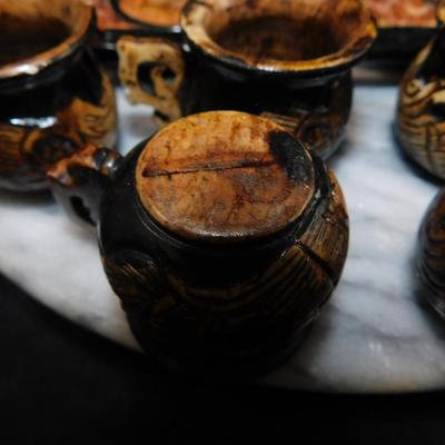 Carved Plaster Serpent Tea Set w/ Serving Tray 9.75”x8”x6”