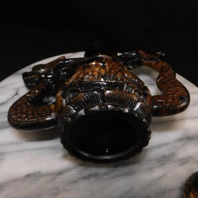Carved Plaster Serpent Tea Set w/ Serving Tray 9.75”x8”x6”