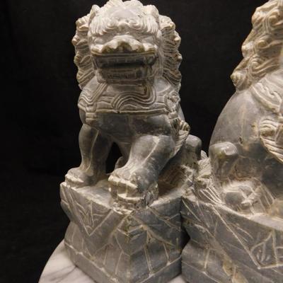 Carved Soapstone Chinese Foo Dog Bookends 7.25” Tall