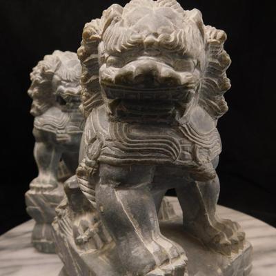 Carved Soapstone Chinese Foo Dog Bookends 7.25” Tall