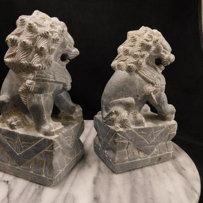 Carved Soapstone Chinese Foo Dog Bookends 7.25” Tall